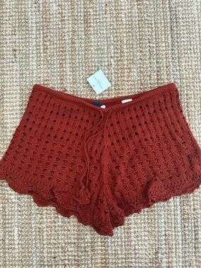 American Eagle Outfitters Crochet Drawstring Shorts in Rust